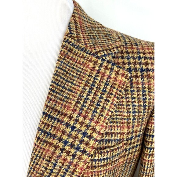 Vintage 60s Harris Tweed Sport Coat Blazer Mens 42R Glen Plaid 2 Button Tan - Picture 3 of 10